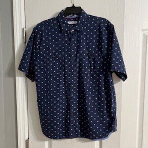 7 Diamond Men's Short Sleeve Shirt Large Button Down Blue Red and White